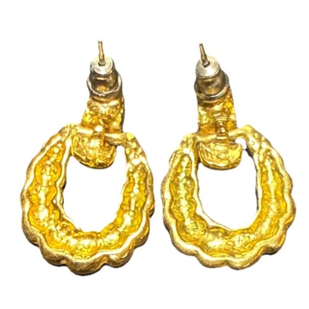Vintage Gold‎ Tone Twisted Door Knocker Earrings J17-10